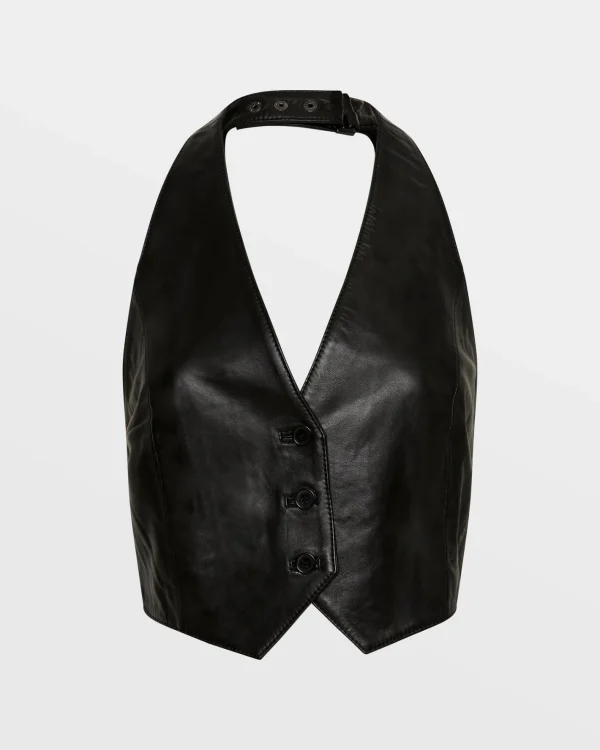 Ksubi Tops-Brazen Leather Waistcoat Black