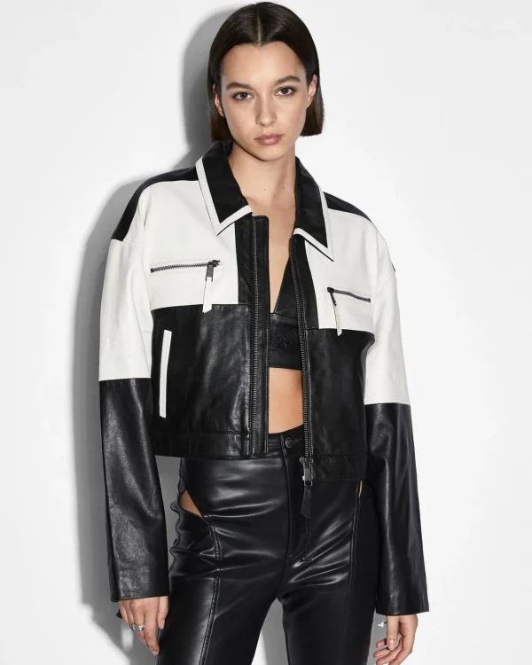 Ksubi Jackets-Emblem Boxy Biker Black/White